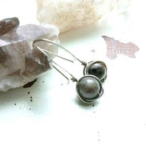 Hammered Wire Wrapped Amazonite Gemstone Dangle Earrings, 1.5"